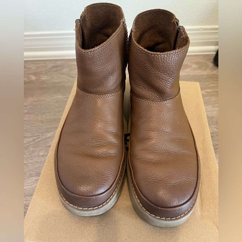 UGG Chestnut Brown Leather Slip-On Ankle Booties
